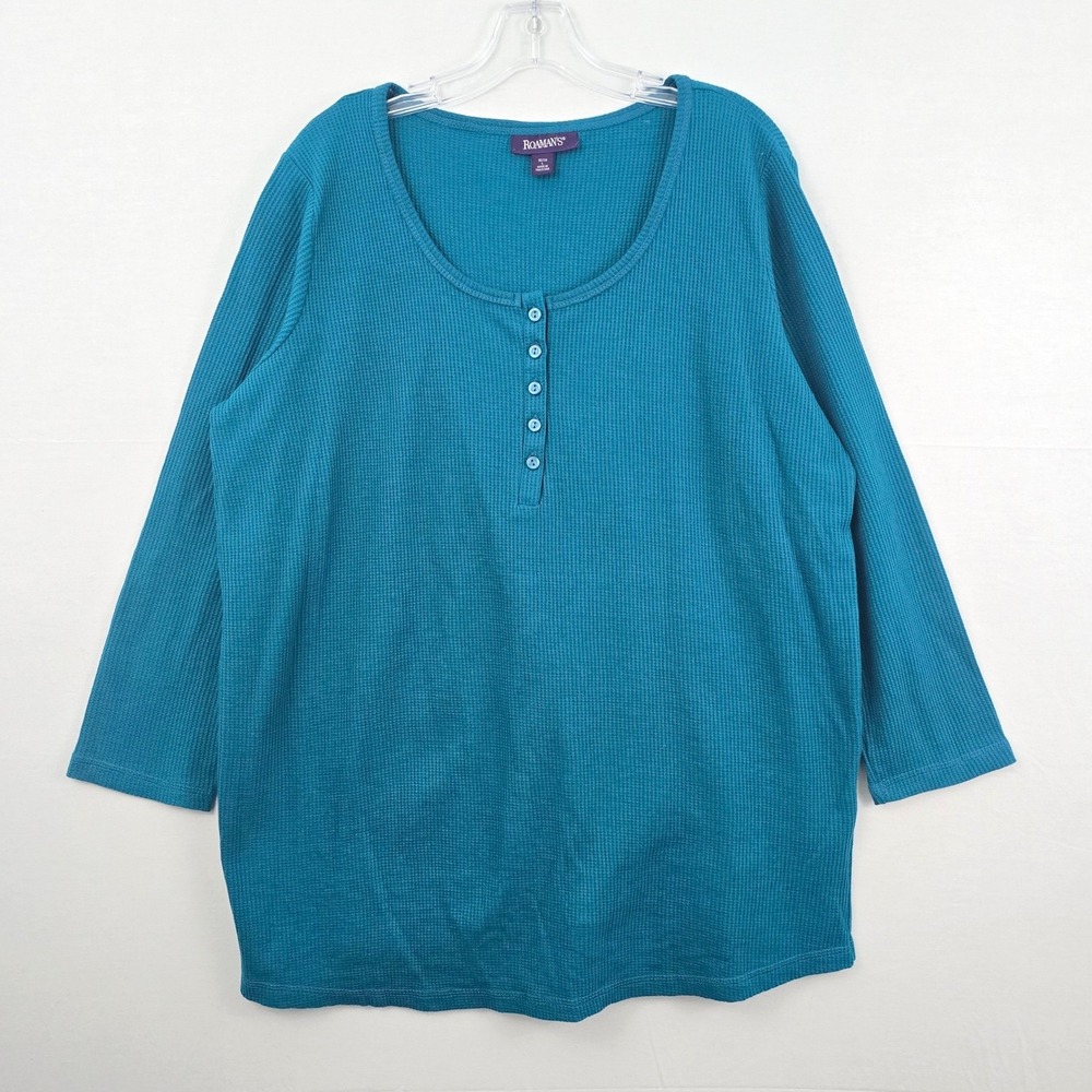 Roaman's Henley Neckline long Sleeve Women‎ Shirt Blue 18/20